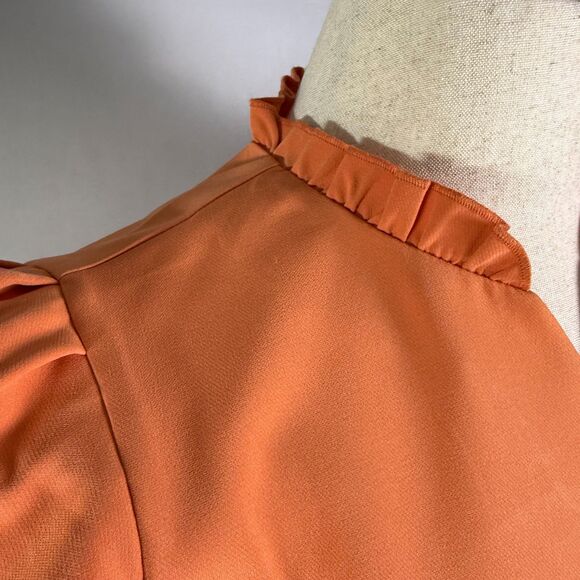 Nanette Lepore Peachy Orange Pencil Dress Tulip Sleeves Ruffle V-Neck Sz 8 2/$50 - Picture 6 of 13